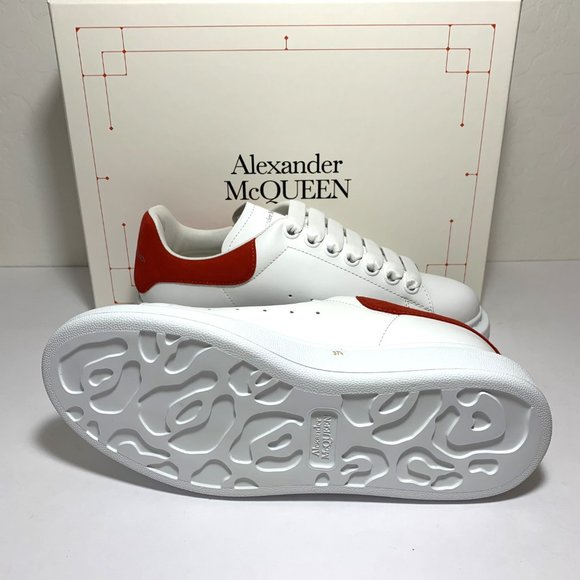 Alexander McQueen Oversized Sneakers Lace Up White Lust Red Size 37.5 US 7.5 - Picture 9 of 12